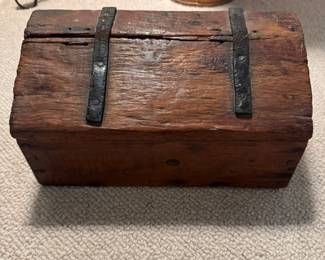 Small Primitive Box with Leather Straps. Measures 14" W x 7" D x 7" H. Photo 2 of 3.