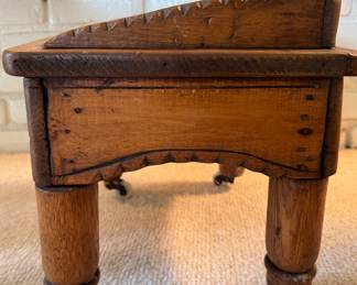 Early American Pine Child's Stool / Bench on Casters. Measures 14" W x 12" D x 12" H. Photo 3 of 4.