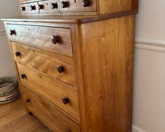 Antique Cherry Gentlemen's Chest of Drawers. Measures 41" W x 19" D x 47"H at Tallest Point in Back. Photo 2 of 2.
