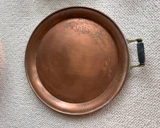 Copper Round Serving Platter - Missing One Handle. Photo 1 of 2.