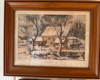 Framed Currier & Ives Print, "Frozen Up."