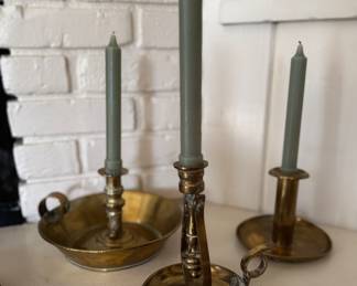 Antique Brass Chambersticks. Photo 1 of 3.