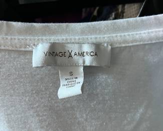 Vintage America Women’s White Velvet Top Size S – Soft Textured Long Sleeve Blouse