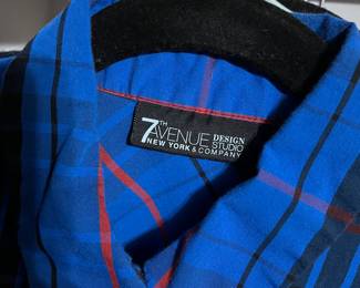 7th Avenue Design Studio New York & Company Blue Plaid Blouse | Modern Workwear Top