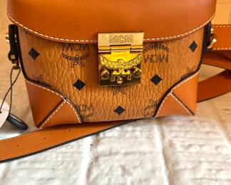 MCM Cognac Visetos Crossbody Bag – Luxury German Designer Mini Bag with Gold Push Lock