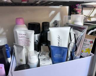Bin filled with both drugstore and designer skincare products along with hair products and much more(New in box, some slightly used )