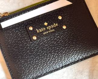 Kate Spade New York Black Pebbled Leather Cardholder – Slim Zip Wallet with Gold Hardware