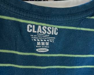 Old Navy Men’s Classic Striped V-Neck T-Shirt Size M – Blue with Green Stripe