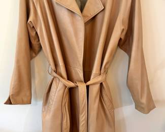 Neto Women’s Genuine Leather Trench Coat – Tan Belted Mid-Length Soft Leather Jacket