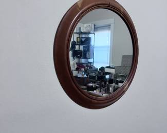 Vintage Oval Wood-Framed Wall Mirror