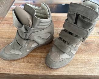 Isabel Marant Olive Green Suede And Leather Trim Bekett Wedge Sneakers