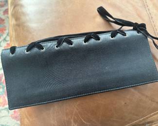 Saint Laurent Black Satin Lace Up Clutch
