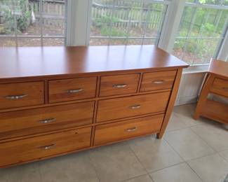 nice modern wood dresser and matching  end table 