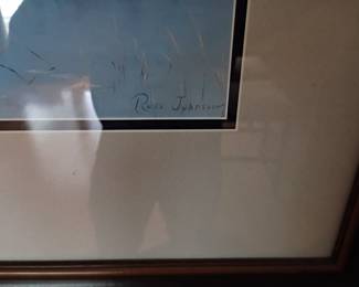 Russ Johnson landing on pond framed numbered  print