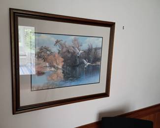 Russ Johnson landing on pond framed numbered  print