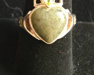 Sterling silver ring made in Ireland. peridot and maybe jade 