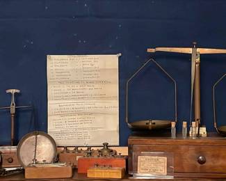 Antique Balance Scales With Various Weights
