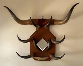 Antique Steer Horn Mirror Hat And Coat Rack