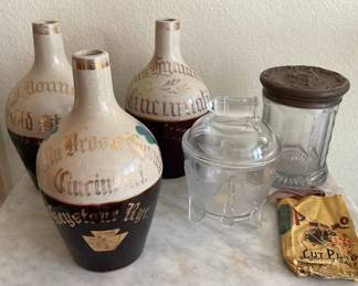 Antique Glass Stoneware Whiskey Jugs Bottles