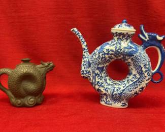 Vintage Yongzheng Signed Dragon Teavana Yixing Dragon Kettles 