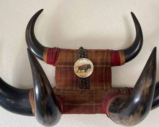  02 Vtg Buffalo Horn Hat Rack