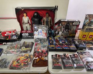 living room NE corner on table. Star Wars, Marvel