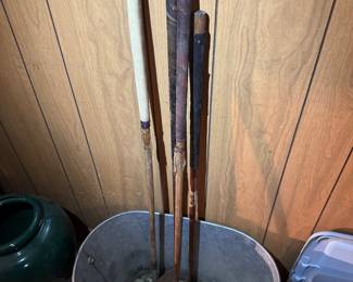 basement. wood clubs