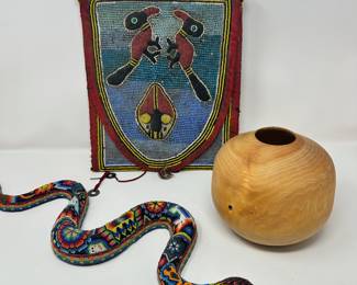 Yoruba beaded vintage bag, Huichol beaded snake