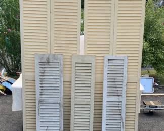 Pair wood louvre doors and three wooden shutters