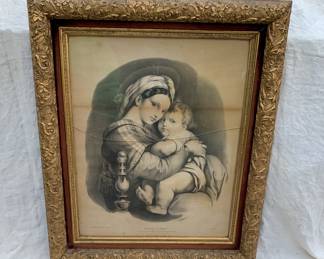 1850s French black and white lithograph after Raphael - “Madonna and Child”