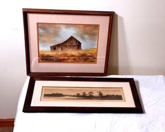 (2) Countryside Framed Images
The Paula Kirk image has water damage to the back cardboard as seen in photos.