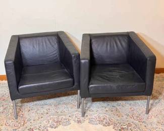 (2) Matching Modern Black Leather Chairs