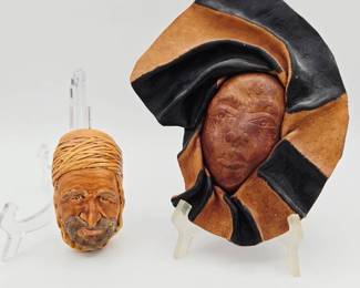 Handcrafted leather mask & Chalkware Head