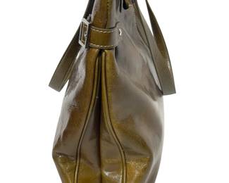 Nordstrom Patent Leather Tote Bag Handbag Purse Olive Green Silver Hardware
