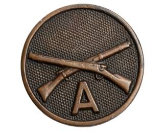 Authentic WWI US Army Infantry Collar Disc - Company A - Crossed Rifles Doughboy Uniform Insignia Screwback