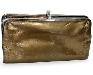 HOBO International "Lauren" Metallic Bronze Leather Clutch Wallet - Silver Hardware