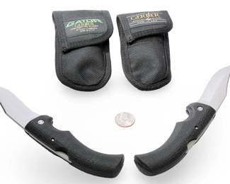 Lot of 2 USA-Made Gerber Gator 650 Folding Knives - Plain & Serrated w/ Sheaths