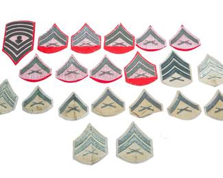 Original WWII USMC Enlisted Rank Insignia Lot (21) - Red & Khaki Chevrons - Master Gunnery Sergeant