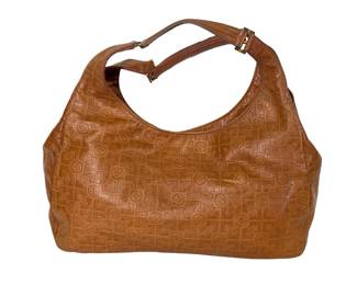 Tory Burch Brown Leather Monogram Shoulder Bag Purse, Gold Tone Hardware