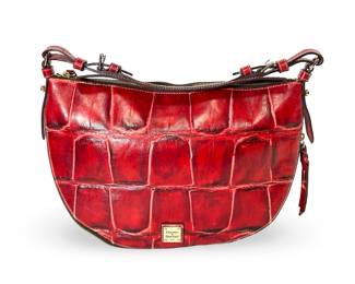 Vintage Dooney & Burke Red Croc Embossed Leather Crescent Bag, J0157750, Authentic