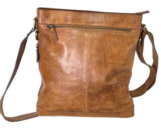 Vintage Rawlings 100% Genuine Leather Shoulder Bag Purse, Brown Leather, Striped Liner, Gold Tone Hardware, Made in India
