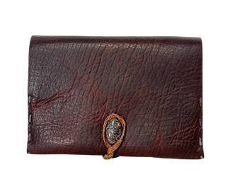 Handmade Cold Mountain Craft Brown Leather Bifold Wallet with Natural Stone Closure