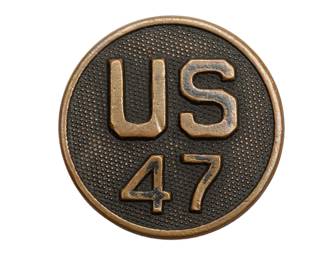Authentic WWI US Army "US 47" Blackened Bronze Collar Disk - 47th Infantry Regiment - Military Collectible
