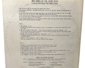 Third Reich War Songs LP Original Recordings 1939-1945 WWII German Military Music History