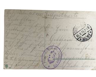 WWI German Postcard Propaganda Feldpostkarte 1915, Artist Arthur Thiele, RARE Unit Cachet Feld-Maschinengewehr-Zug 73, Pionier on Eastern Front