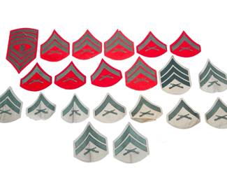 Original WWII USMC Enlisted Rank Insignia Lot (21) - Red & Khaki Chevrons - Master Gunnery Sergeant