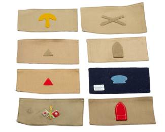 Exceptional Lot of 8 WWI US Army Enlisted Specialty Sleeve Badges with Original ID Labels - Artillery, Signal Corps