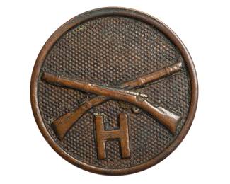 Authentic Late 19th Century US Army Infantry Company H Collar Disc Insignia - Post Civil War Spanish-American War Era Militaria - Antique Military Button