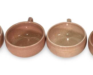 Russel Wright American Modern Pink Sugar Bowl and Four Cups (Damaged Lid) Mid-Century Modern Ceramic Tableware