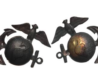 Pair of Vintage US Marine Corps Eagle, Globe, and Anchor (EGA) Insignia - WWI/WWII Era Military Collectibles